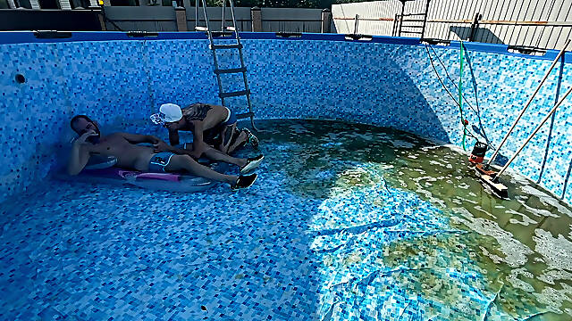 #395 Boss Fucks Guy at the Bottom of the Pool While Neighbors Watch Them