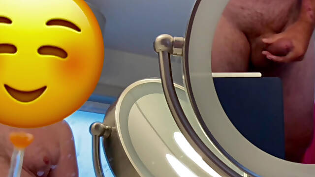 Pre-shower and shower wank with cum