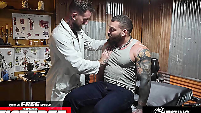 FISTING INFERNO - Twink Sub Gets Rough CBT from Dom Doctor and His Bearded Assistant