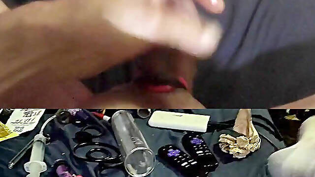 Masterbating with Cock Rings in Two Screens