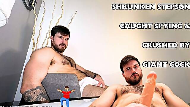 Shrunken stepson caught spying & crushed by giant cock