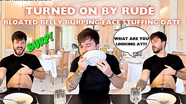 Turned on by bloated belly burping face stuffing date
