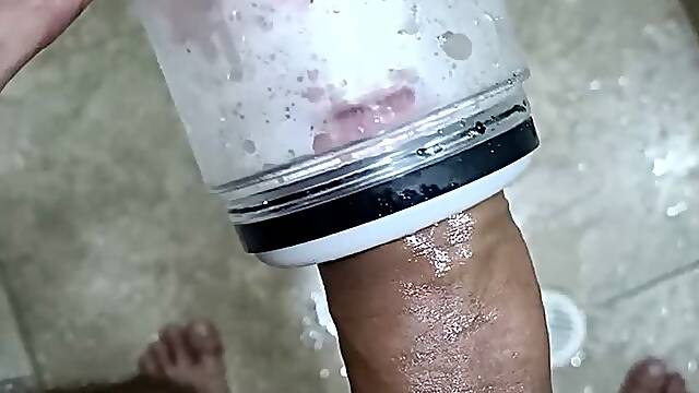 POV Big Uncut Cock Camilo Brown Using An Automatic Masturbat