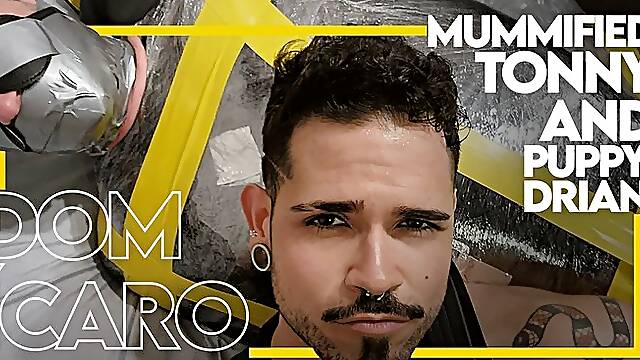 Dom Ícaro Mummifying Tonny & Puppy Drian - Gay Bondage - Gay Domination - Mummification - Pet Play - Foot Fetish - Twink - BDSM