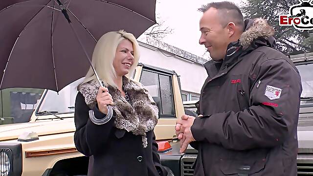 German blonde milf persuaded to have sex on the street