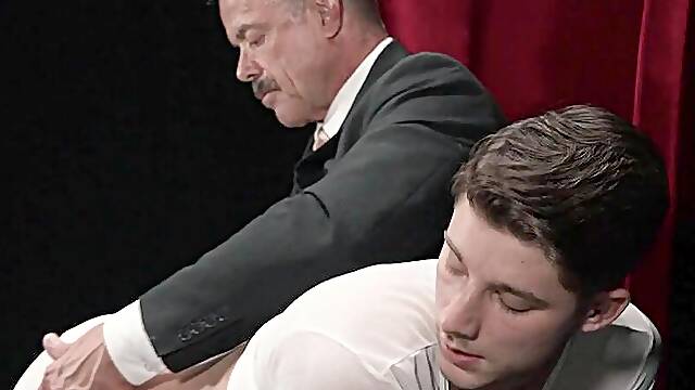 Rougher! Spank him rougher! Lad Dex Devall receives some over-the-knee slapping!