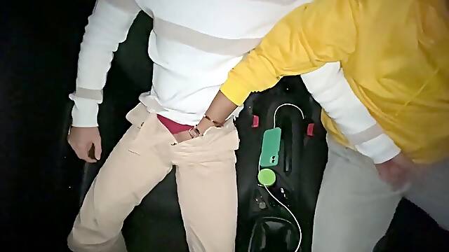 Cruising Uber boinks a College Student Bareback in the Car and Cums inside His booty Outdoor