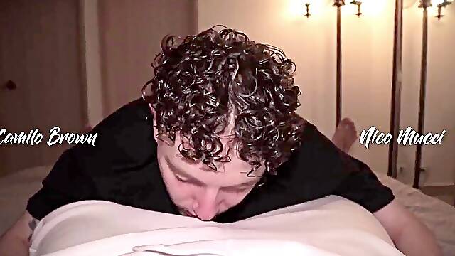 POV lad Blowjob Cum Eating Nico Mucci Sucking Sweaty daddy Camilo Browns yam-sized Uncut Cock