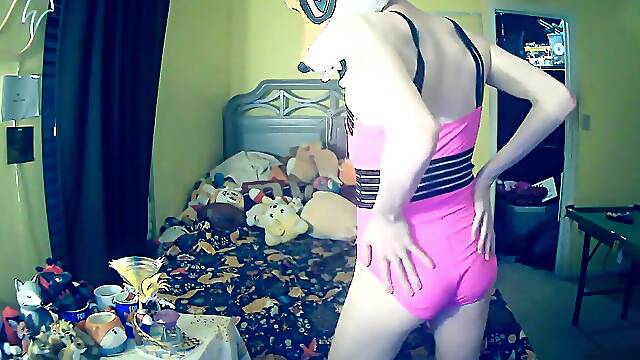 Foxxo Stripteases & drains Himself in pinkish bikini.mp4