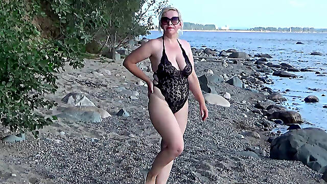 Teasing and Rinsing Her Pussy in the Lake.